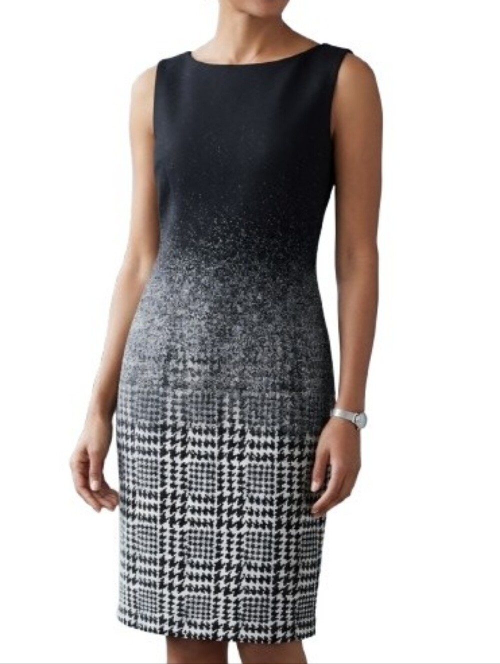 Talbots Black Wool Blend Sheath Dress NWT Ombre Houndstooth Sleeveless Classic